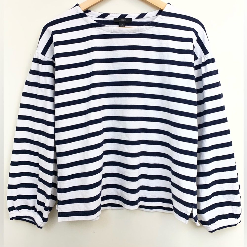 J.Crew Mariner Cloth Puff Sleeve Stripe Top Sz Medium - Picture 4 of 8